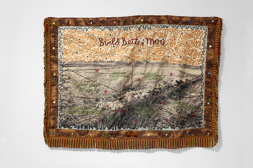 Embroidered map with text 'Build Better More'