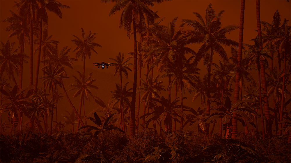 A digitised drone in a jungle.