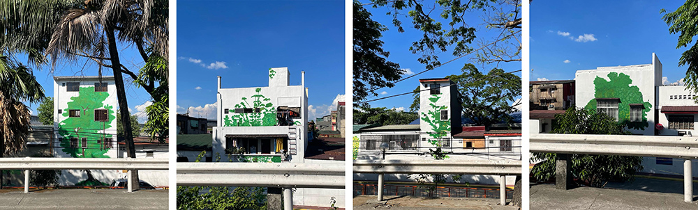 [Color-cooling] In the absence of substantial urban greenery, tree murals are painted on a series of buildings in Marikina City.